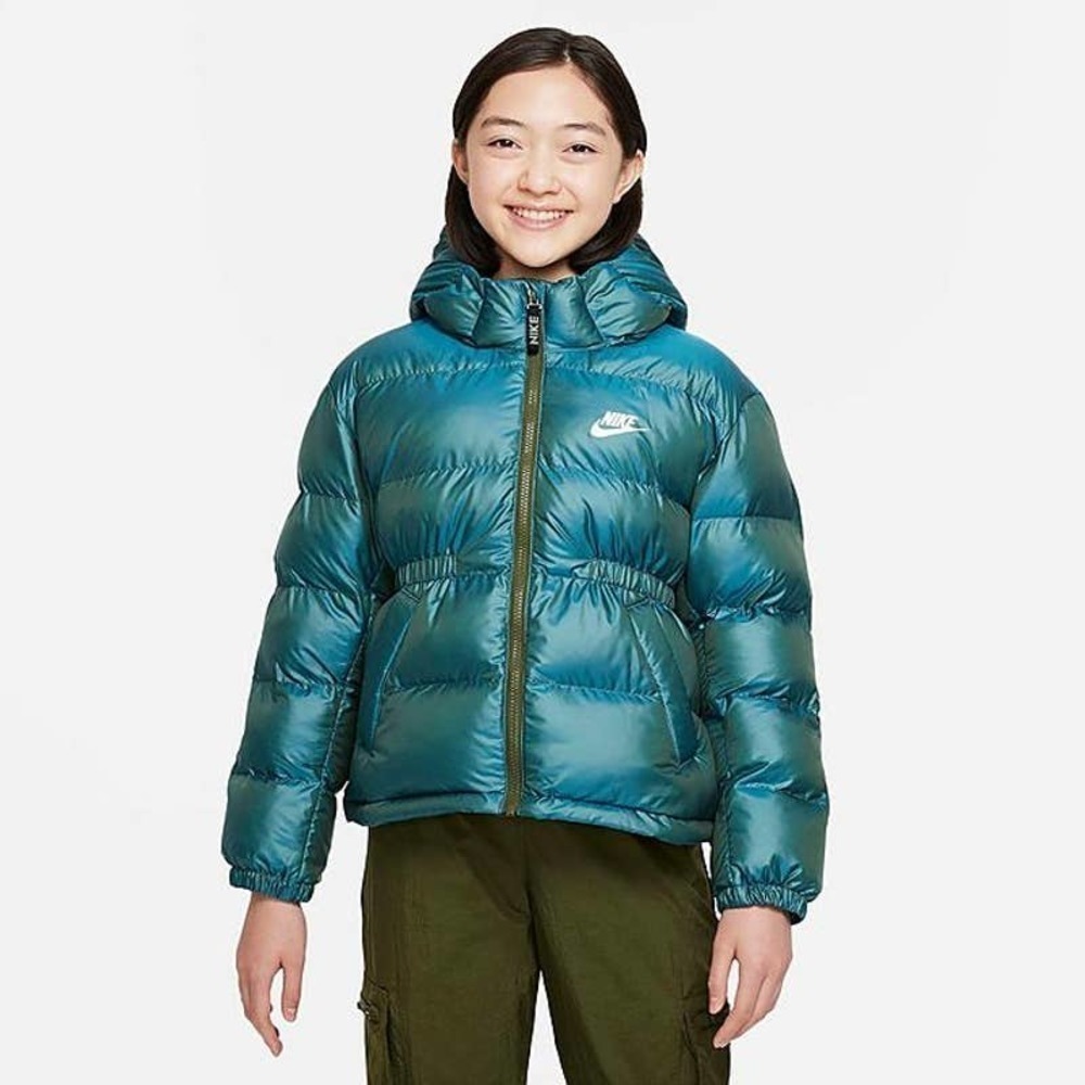 NWT Nike Kids' Sportswear Down Puffer Jacket in Blue Green Youth Small MSRP 110